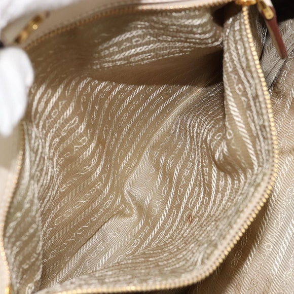 PRADA Hand Bag Leather Ivory Gold Auth bs35142