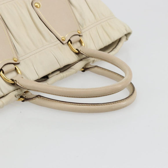 PRADA Hand Bag Leather Ivory Gold Auth bs35142