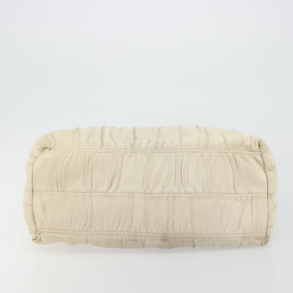 PRADA Hand Bag Leather Ivory Gold Auth bs35142