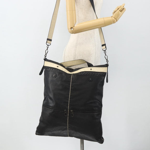 BOTTEGA VENETA INTRECCIATO Shoulder Bag Leather 2way Black Auth bs35143