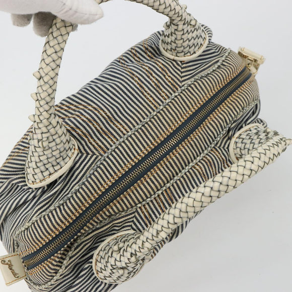 FENDI Spy Handtas Canvas Navy Goud Auth bs35147A