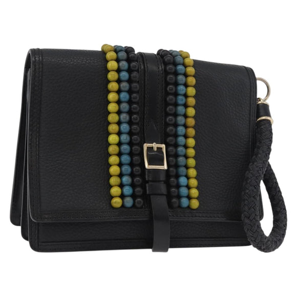 BURBERRY Clutch Bag Leather Black Gold Auth bs35150