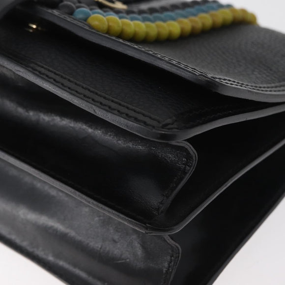 BURBERRY Clutch Bag Leather Black Gold Auth bs35150