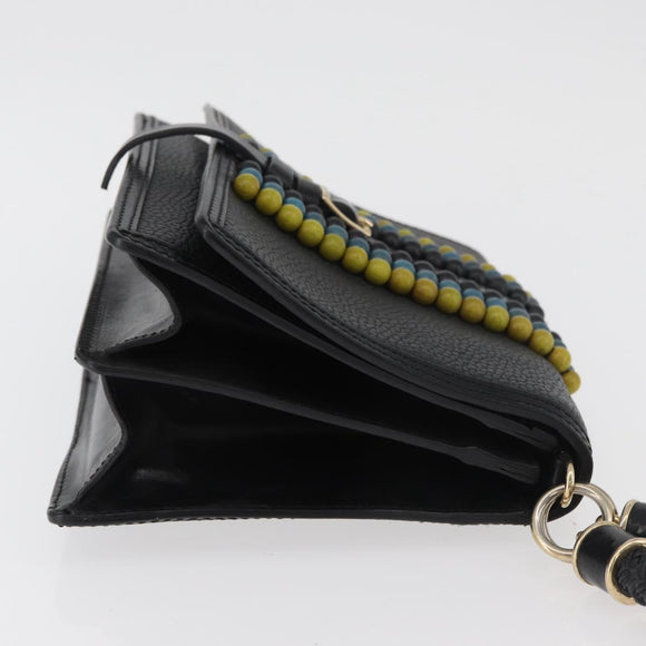 BURBERRY Clutch Bag Leather Black Gold Auth bs35150