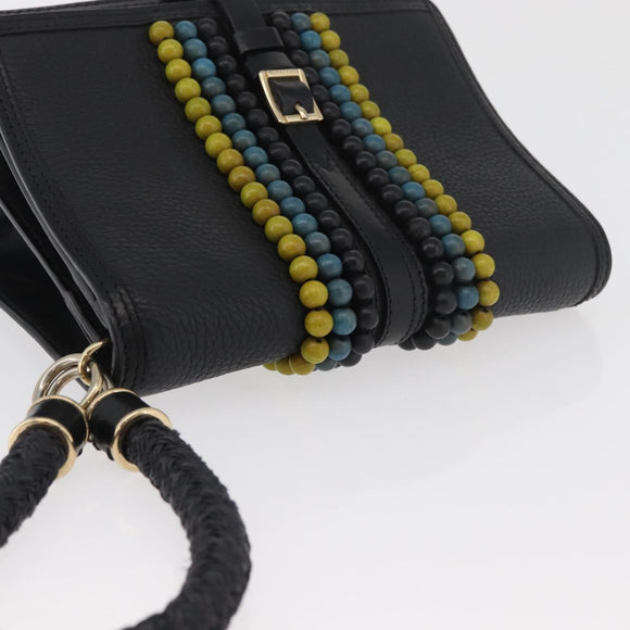 BURBERRY Clutch Bag Leather Black Gold Auth bs35150
