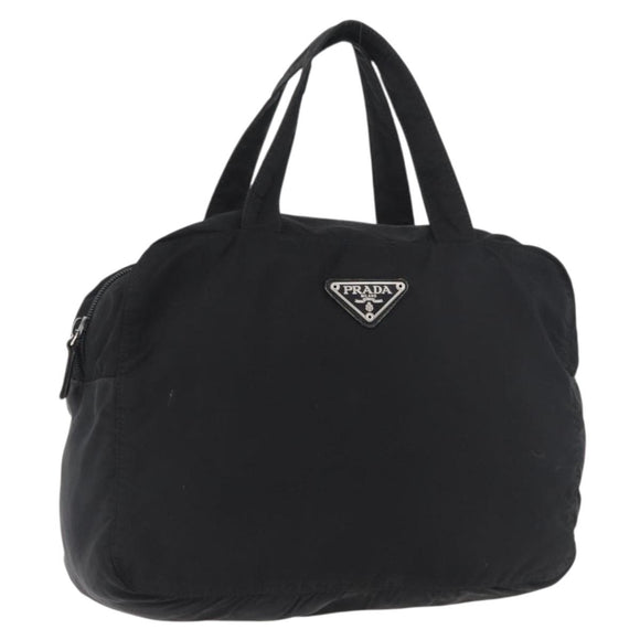 PRADA Hand Bag Nylon Black Silver Auth bs35154