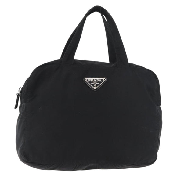 PRADA Hand Bag Nylon Black Silver Auth bs35154