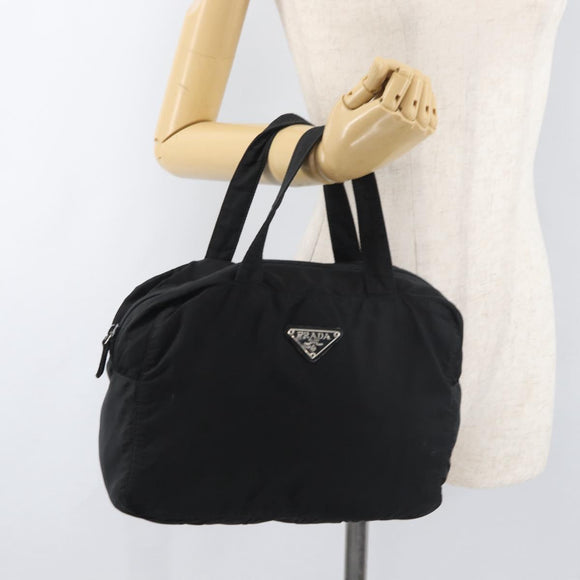 PRADA Hand Bag Nylon Black Silver Auth bs35154
