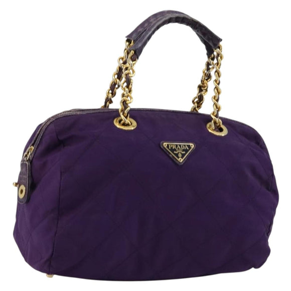 PRADA Chain Hand Bag Nylon Purple Gold Auth bs35155