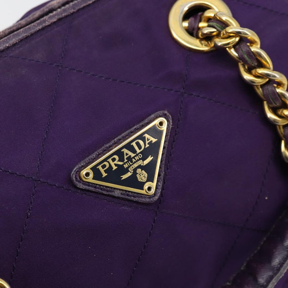 PRADA Chain Hand Bag Nylon Purple Gold Auth bs35155
