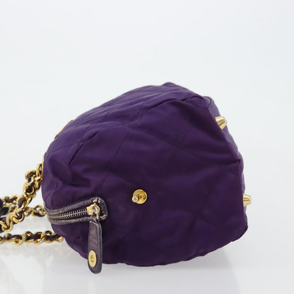 PRADA Chain Hand Bag Nylon Purple Gold Auth bs35155