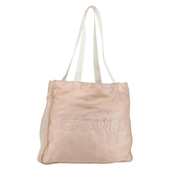 CHANEL Tote Bag Satin Gold Pink CC Auth bs35157