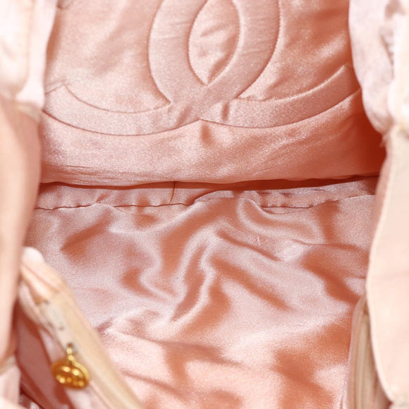 CHANEL Tote Bag Satin Gold Pink CC Auth bs35157