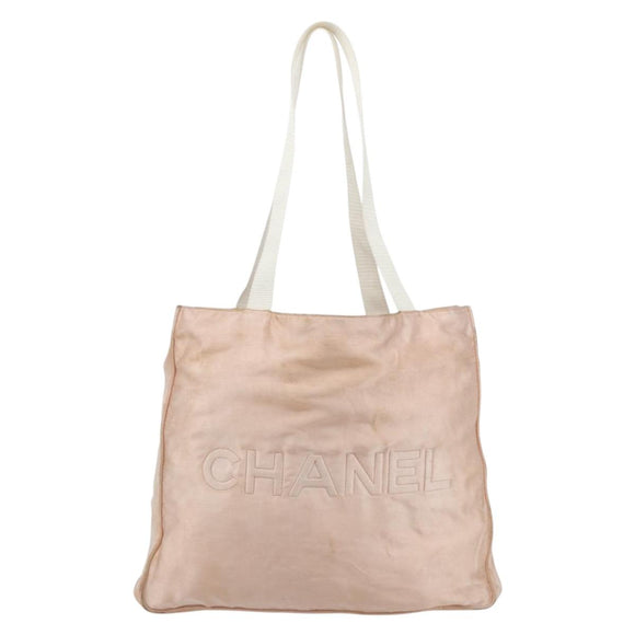 CHANEL Tote Bag Satin Gold Pink CC Auth bs35157