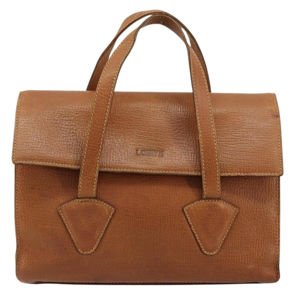 LOEWE Hand Bag Leather Brown Gold Auth bs35163