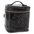 CHANEL Vanity Hand Bag Patent leather Black Gold CC Auth bs35169-1