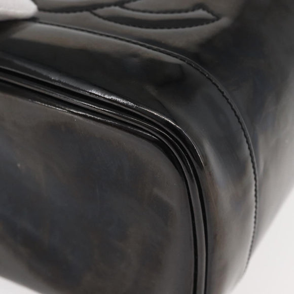 CHANEL Vanity Hand Bag Patent leather Black Gold CC Auth bs35169