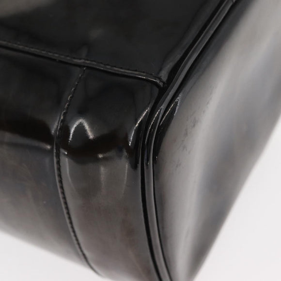 CHANEL Vanity Hand Bag Patent leather Black Gold CC Auth bs35169
