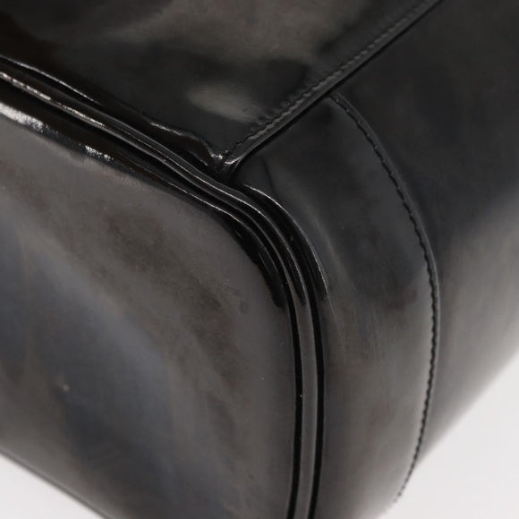 CHANEL Vanity Hand Bag Patent leather Black Gold CC Auth bs35169