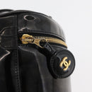 CHANEL Vanity Hand Bag Patent leather Black Gold CC Auth bs35169-8