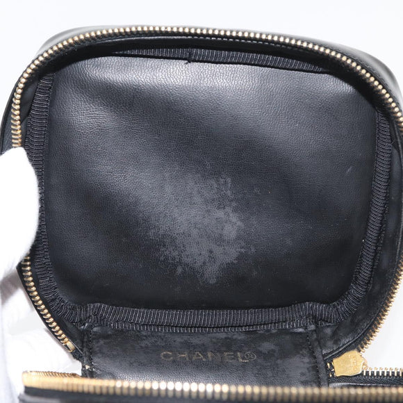 CHANEL Vanity Hand Bag Patent leather Black Gold CC Auth bs35169
