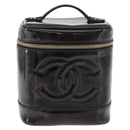 CHANEL Vanity Hand Bag Patent leather Black Gold CC Auth bs35169-13
