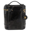 CHANEL Vanity Hand Bag Patent leather Black Gold CC Auth bs35169-2