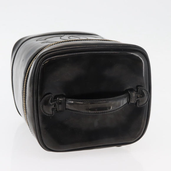 CHANEL Vanity Hand Bag Patent leather Black Gold CC Auth bs35169