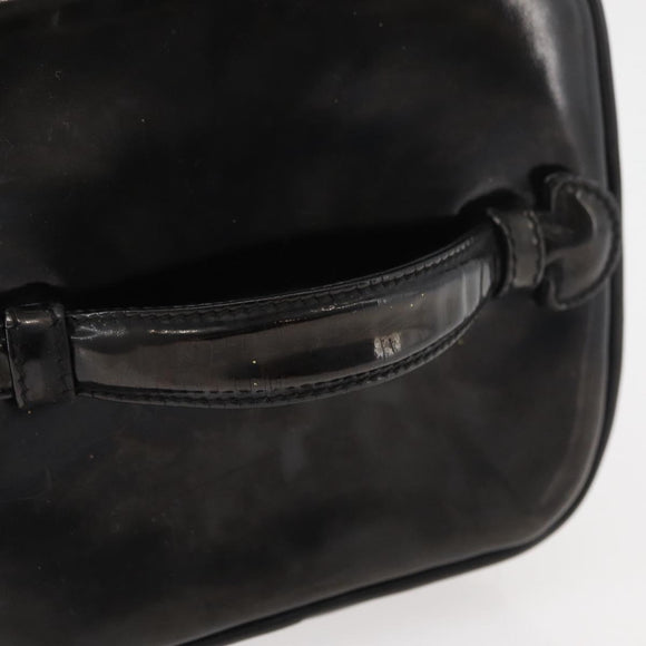 CHANEL Vanity Hand Bag Patent leather Black Gold CC Auth bs35169