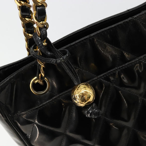 CHANEL Matelasse Chain Tote Bag Lackleder Schwarz Gold CC Auth bs35172