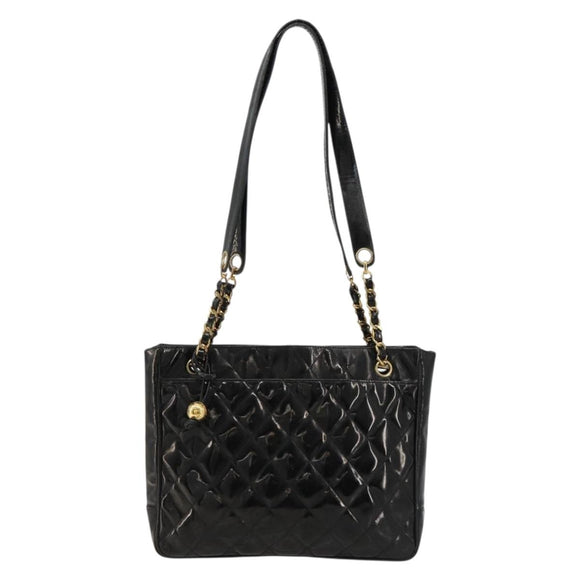 CHANEL Matelasse Chain Tote Bag Lackleder Schwarz Gold CC Auth bs35172
