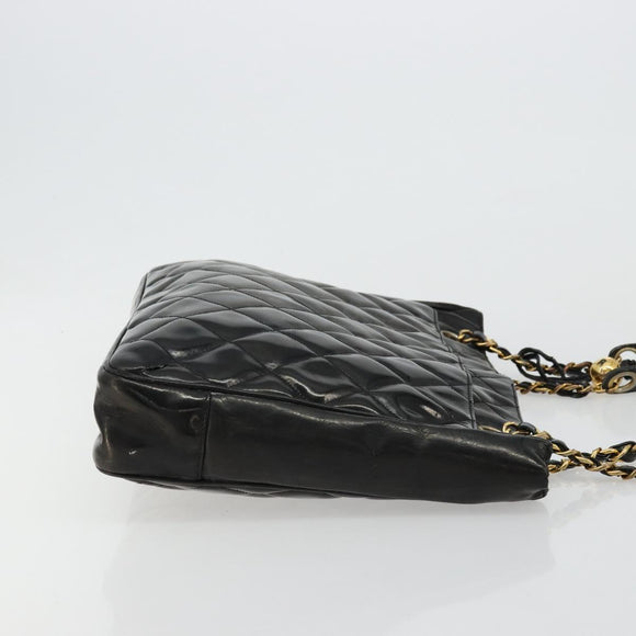 CHANEL Matelasse Chain Tote Bag Lackleder Schwarz Gold CC Auth bs35172