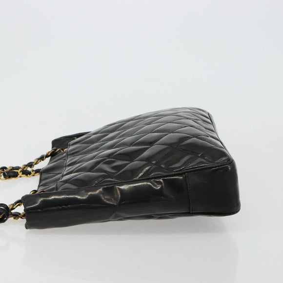 CHANEL Matelasse Chain Tote Bag Lackleder Schwarz Gold CC Auth bs35172