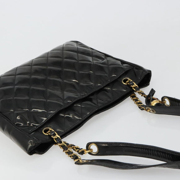 CHANEL Matelasse Chain Tote Bag Lackleder Schwarz Gold CC Auth bs35172