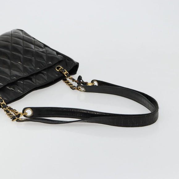 CHANEL Matelasse Chain Tote Bag Lackleder Schwarz Gold CC Auth bs35172