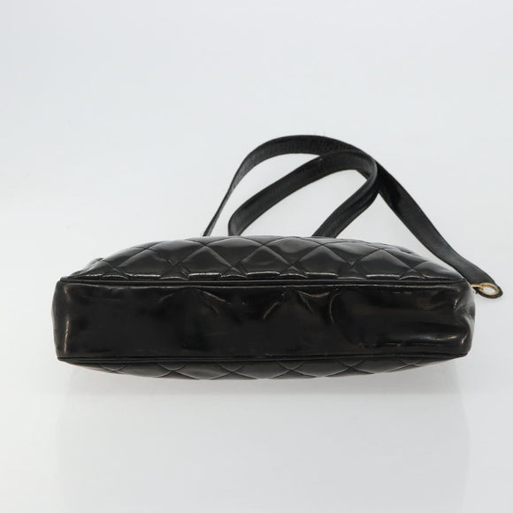 CHANEL Matelasse Chain Tote Bag Lackleder Schwarz Gold CC Auth bs35172