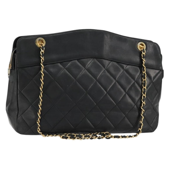CHANEL Matelasse Chain Shoulder Bag Lamb Skin Black Gold CC Auth bs35173