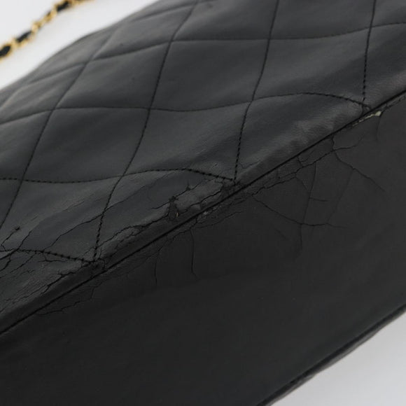 CHANEL Matelasse Chain Shoulder Bag Lamb Skin Black Gold CC Auth bs35173
