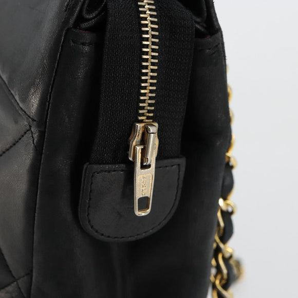CHANEL Matelasse Chain Shoulder Bag Lamb Skin Black Gold CC Auth bs35173