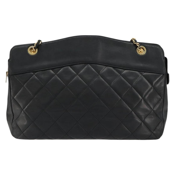 CHANEL Matelasse Chain Shoulder Bag Lamb Skin Black Gold CC Auth bs35173