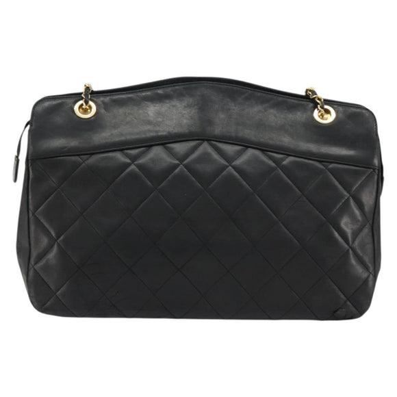 CHANEL Matelasse Chain Shoulder Bag Lamb Skin Black Gold CC Auth bs35173