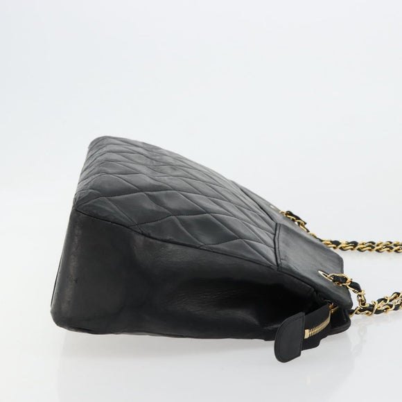CHANEL Matelasse Chain Shoulder Bag Lamb Skin Black Gold CC Auth bs35173