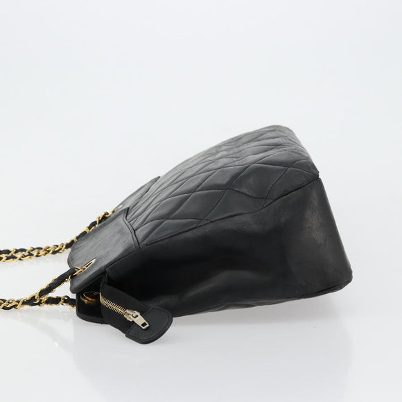 CHANEL Matelasse Chain Shoulder Bag Lamb Skin Black Gold CC Auth bs35173