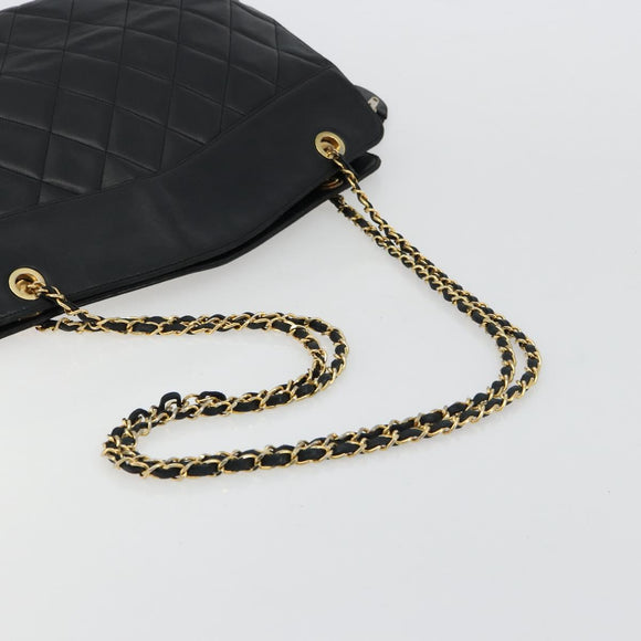 CHANEL Matelasse Chain Shoulder Bag Lamb Skin Black Gold CC Auth bs35173