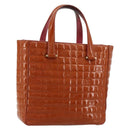 CHANEL Choco Bar Hand Bag Patent leather Orange Gold CC Auth bs35178-1