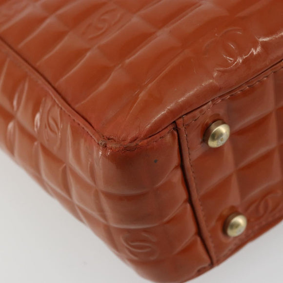 CHANEL Choco Bar Hand Bag Patent leather Orange Gold CC Auth bs35178
