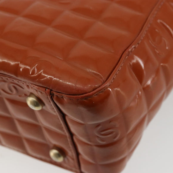 CHANEL Choco Bar Hand Bag Patent leather Orange Gold CC Auth bs35178