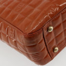 CHANEL Choco Bar Hand Bag Patent leather Orange Gold CC Auth bs35178-16