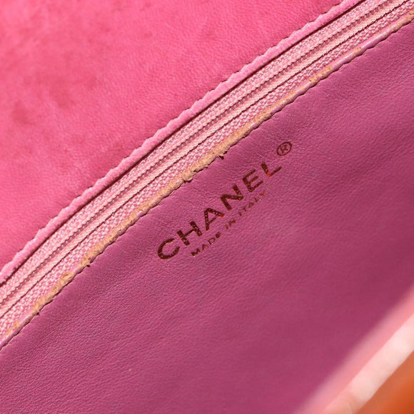 CHANEL Choco Bar Hand Bag Patent leather Orange Gold CC Auth bs35178