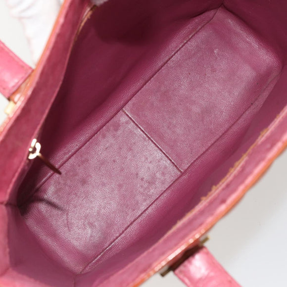 CHANEL Choco Bar Hand Bag Patent leather Orange Gold CC Auth bs35178